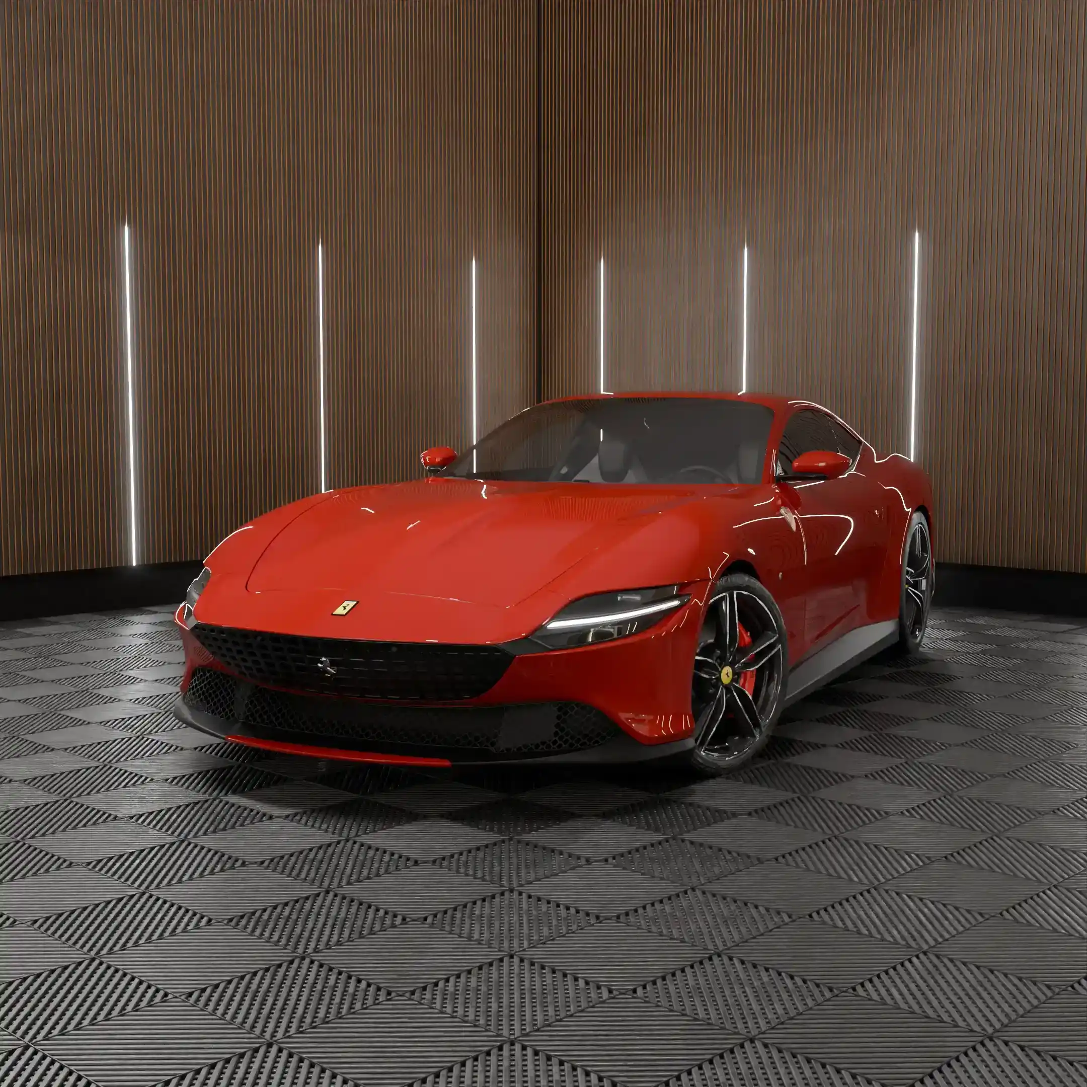 Exotic Ferrari Roma for rent in Geneva - High-performance V8 supercar available for luxury hire and weekend trips in Switzerland.