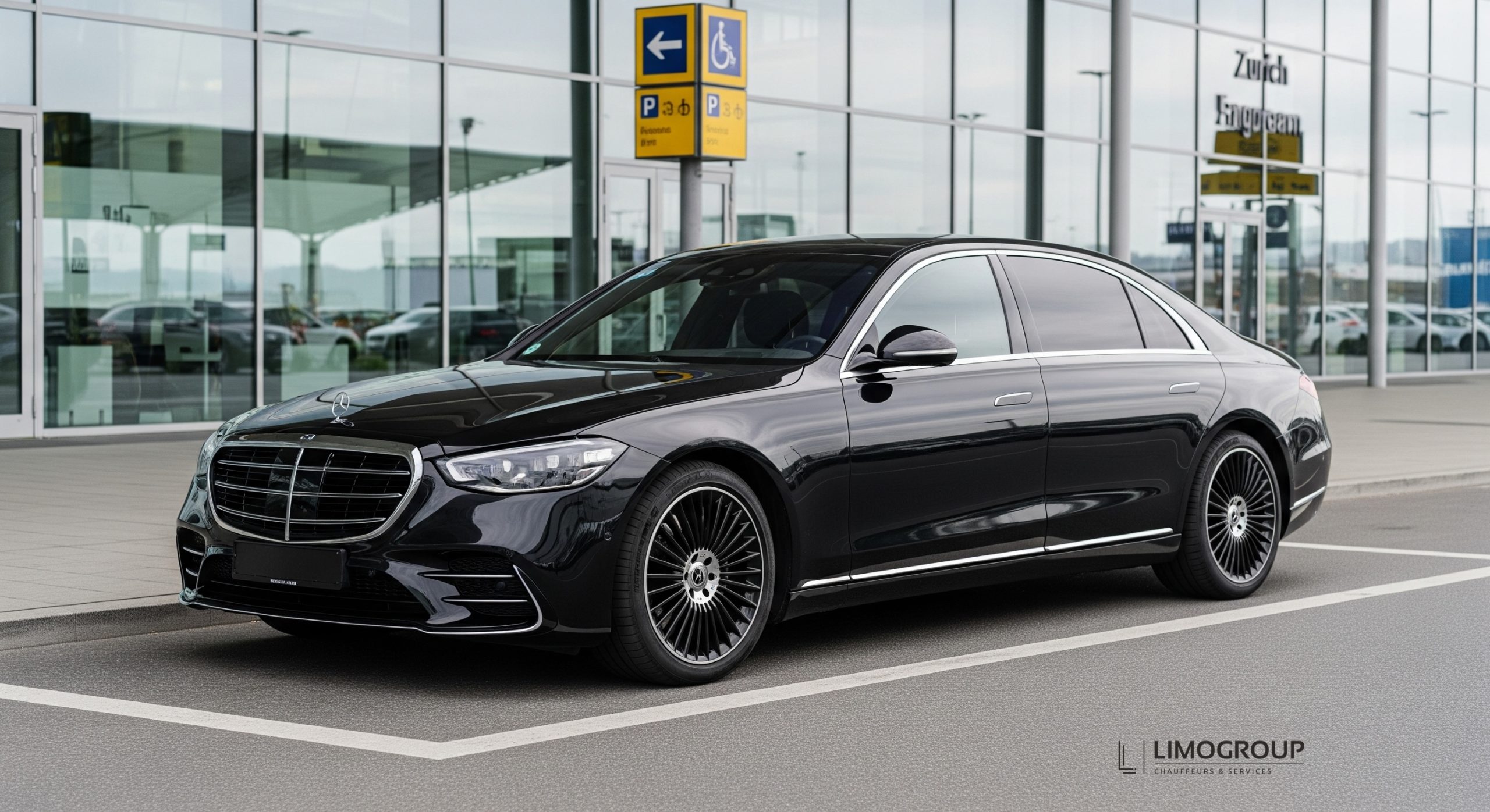 Your comfortable transfer from Zurich airport to St. Moritz starting with a premium black Mercedes vehicle at Zurich Airport.