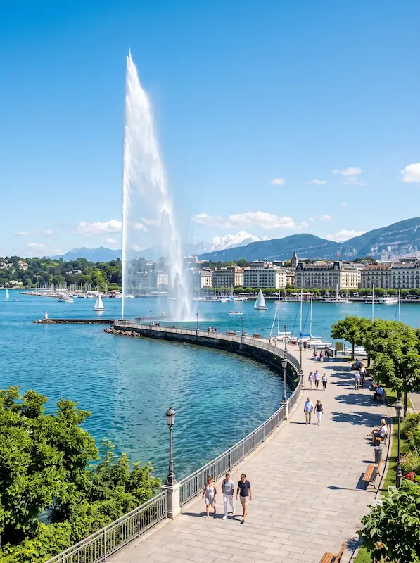 Limousine service Geneva - View of the Jet d'Eau and Lake Geneva