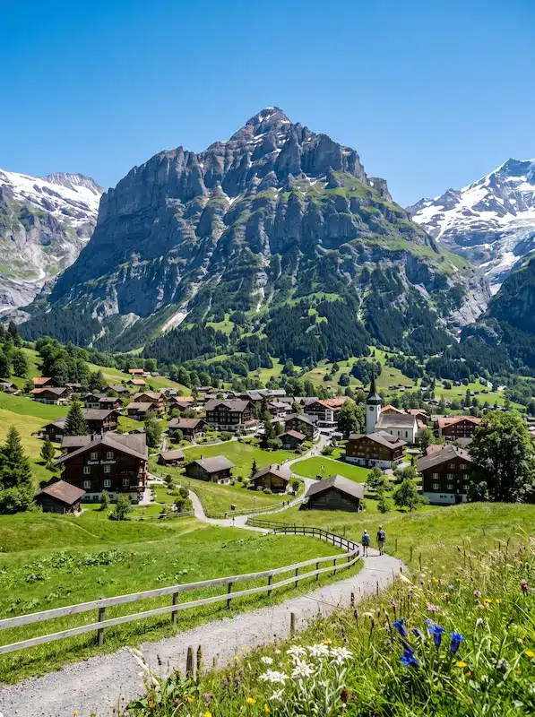 Limousine service Grindelwald - View of the village beneath the Eiger