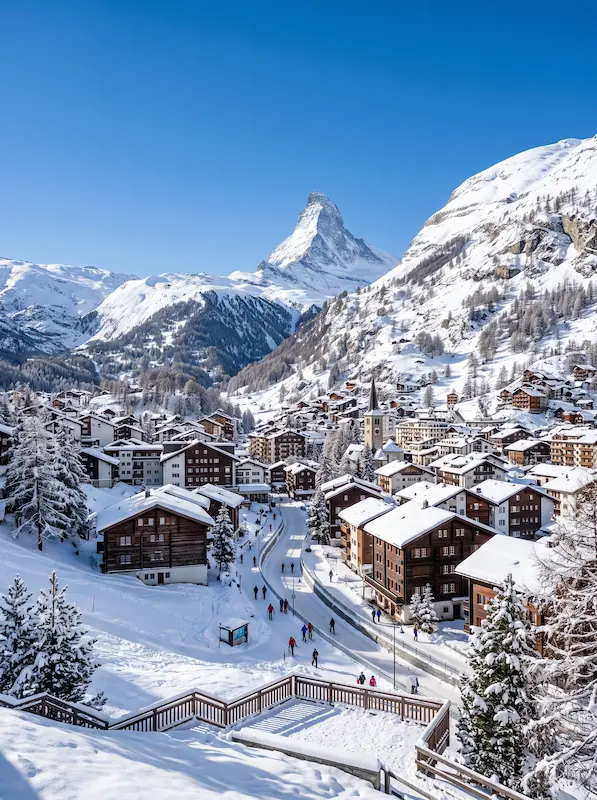 Limousine service Zermatt - View of the alpine village and the Matterhorn